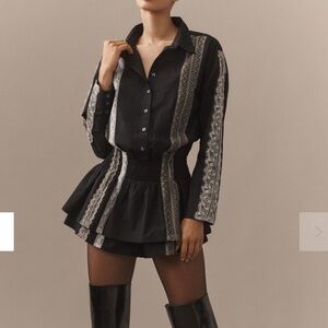 By Anthropologie Long-Sleeve Poplin Lace Skirty Romper NWT size Small